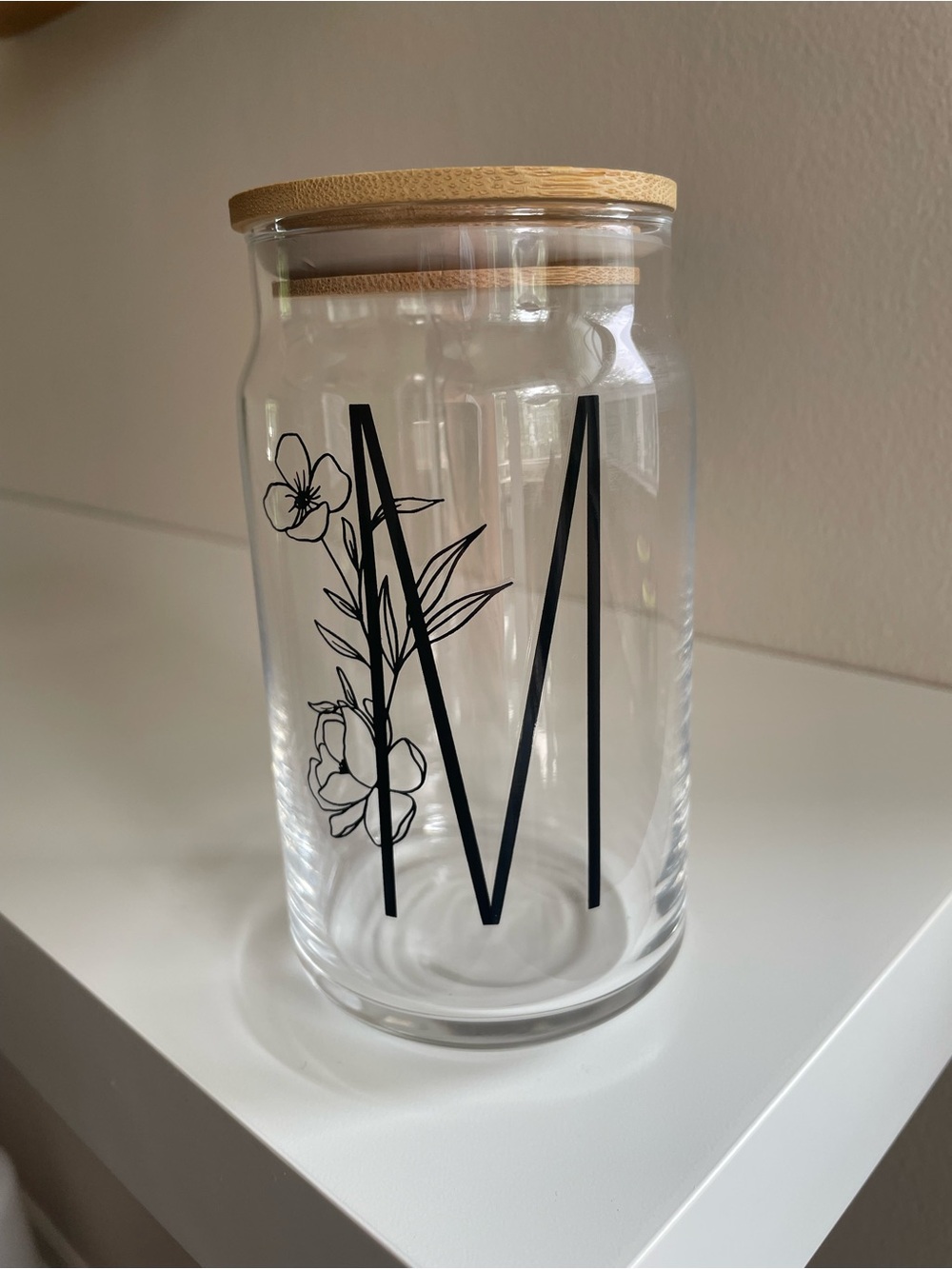 Monogram 'M' Glass Cup with Bamboo Lid
